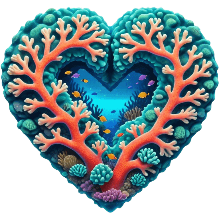 Cinematic Realistic Heart Reef Landscape Emoji, depicted with a naturally heart‚Äêshaped coral formation in vibrant marine hues, rendered with detailed underwater textures and luminous lighting. emoji