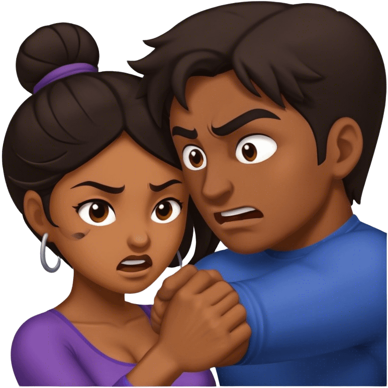 Brown skin woman dark hair man tussling emoji