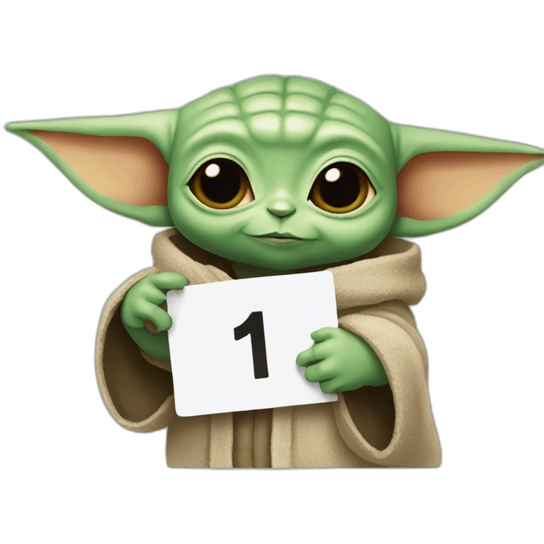 Baby Yoda holding a number 1 sign emoji