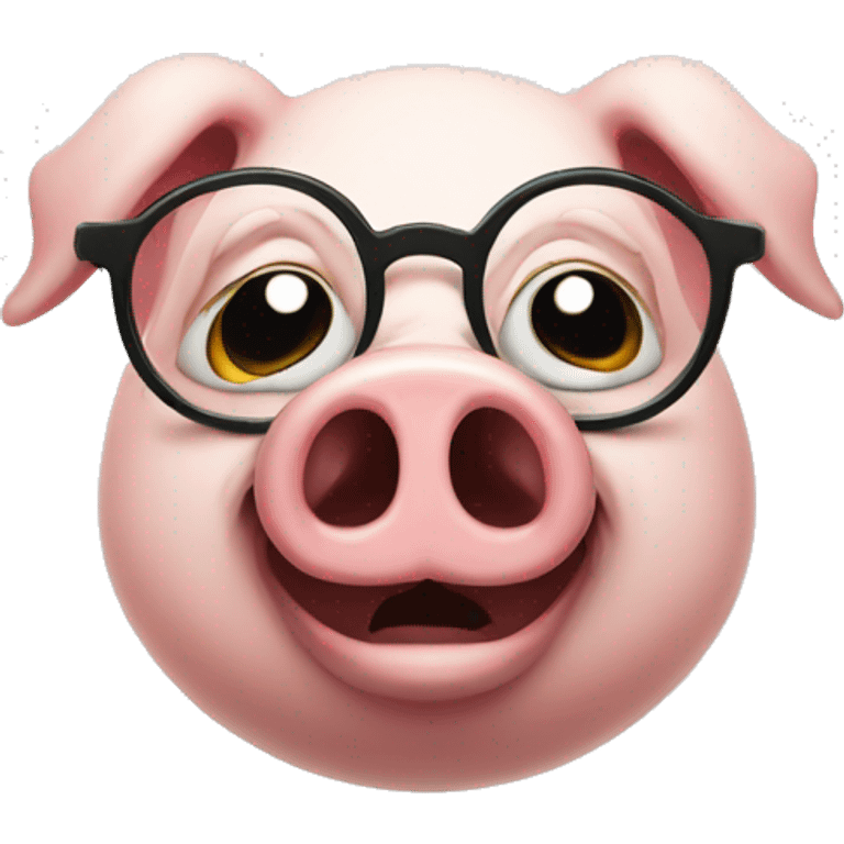 an evil pig wearing round glasses, smirk, evil smile  emoji