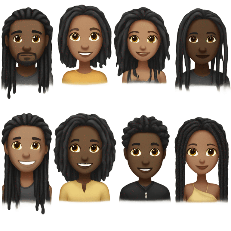 black couple with locs, male light skin with long black locs, female dark skin with makeup and BLACK locs standing  emoji