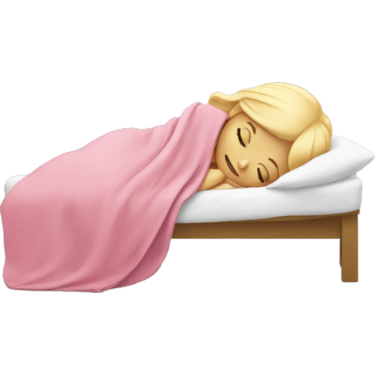 blonde girl sleeping on side with pink blanket emoji