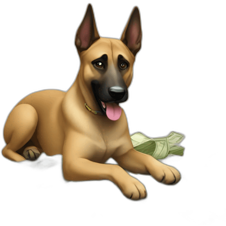 Malinois dog with lot of money emoji