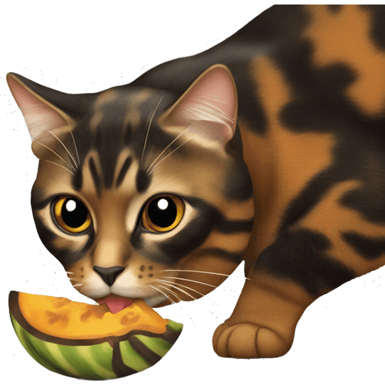 tortoiseshell cat eating emoji