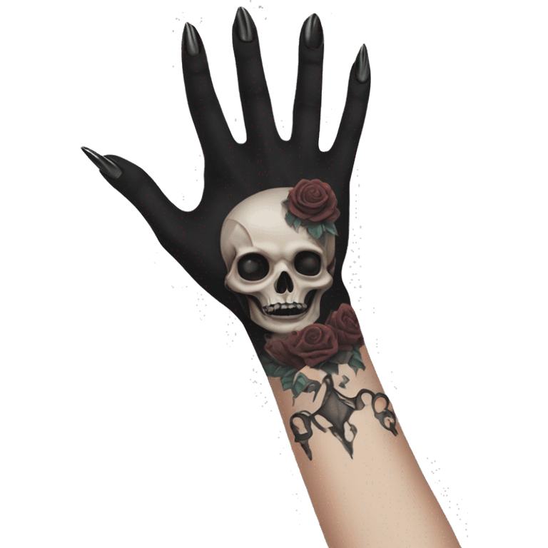 Feminine arm, black fingernails and gothic tattoos  emoji