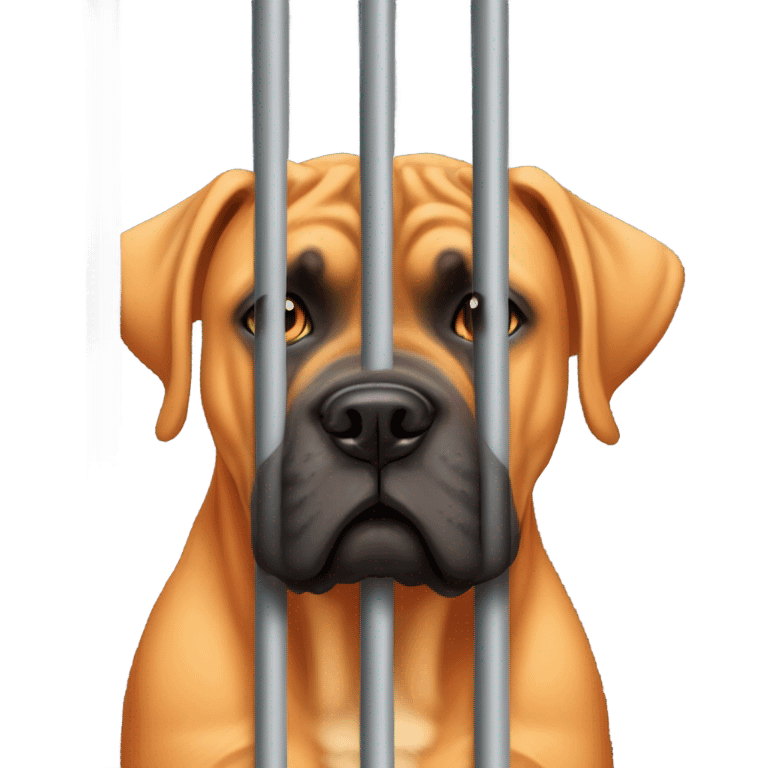 An orange-colored Cane Corso behind bars. emoji