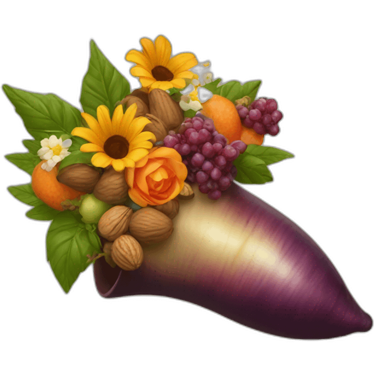 a large horn overflowing with produce, flowers, or nuts emoji