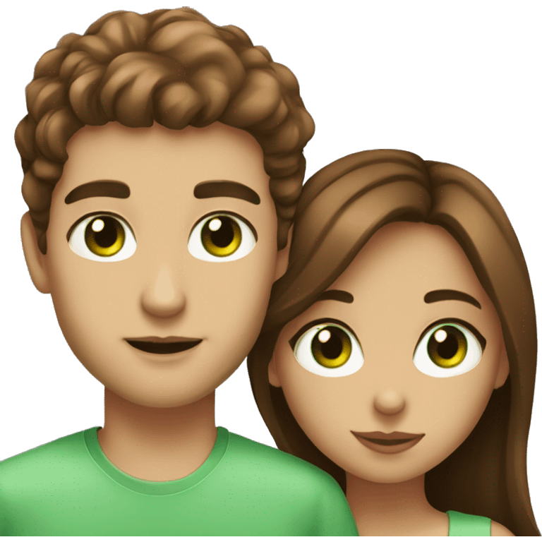 Girl with brown hair and hazel eyes kissing guy with brown hair and green eyes  emoji