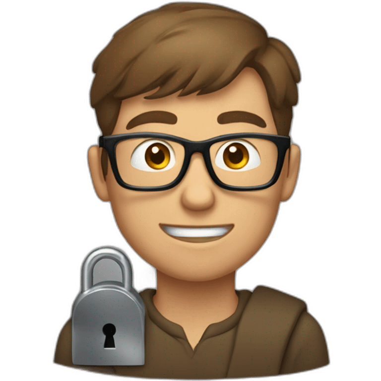 brown-short-haired man wearing glasses, struggling to fit a key into a door-lock emoji