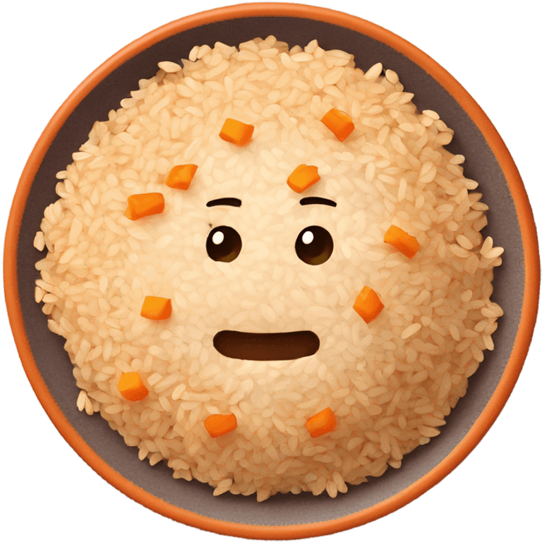 whitish pure fried rice with a mix of brown rice on an orange color terra cotta plate emoji