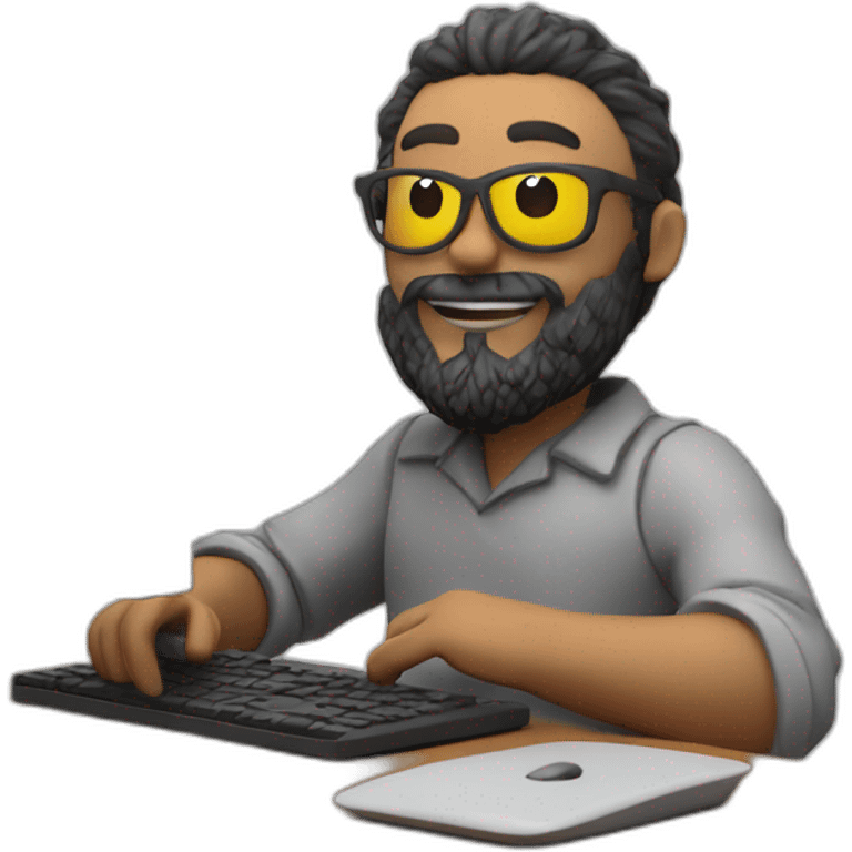 3d artist with beard sit on the PC with graphic tablet emoji