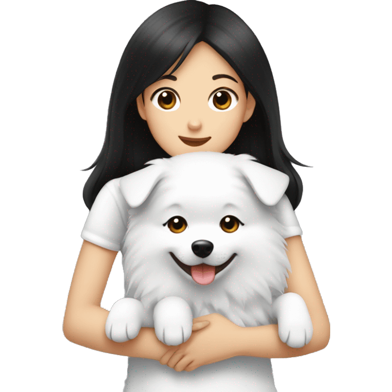 Japanese spitz dog hug black hair girl emoji