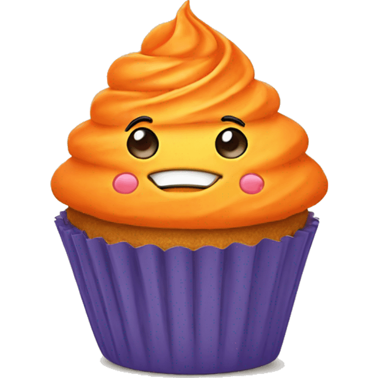 Orange cupcake with a happy face  emoji