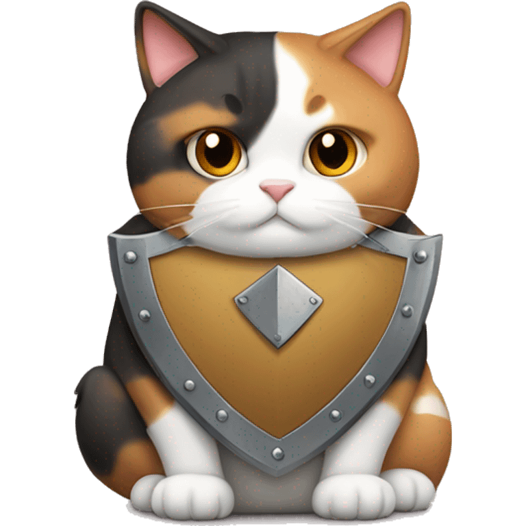 Fat calico cat with a shield  emoji