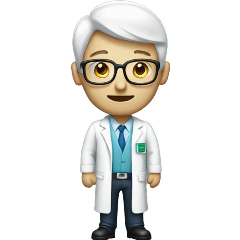 a male pharma employee, full body dressed with white jack emoji