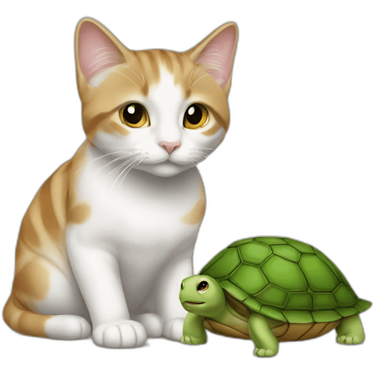 Un chat content sur le dos d'une tortue emoji