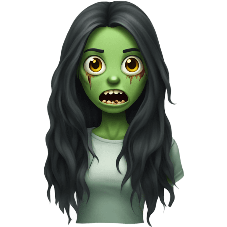 Green Zombie brunette long hair girl with mouth open horror  emoji