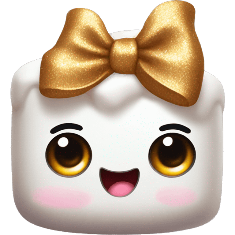 cute marshmallow with big sparkly eyes and bow in the left corner of the marshmallow  emoji