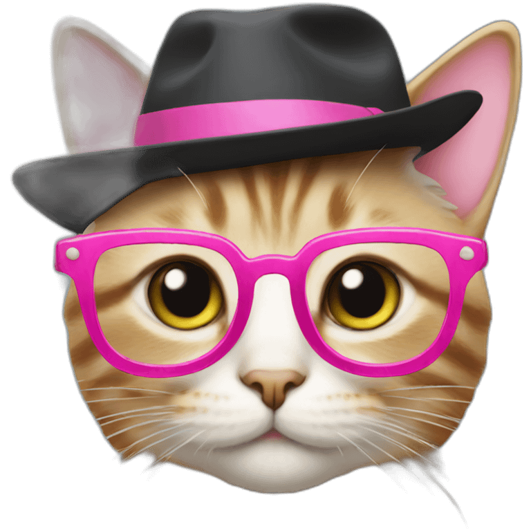 Cat with pink glasses and hat emoji