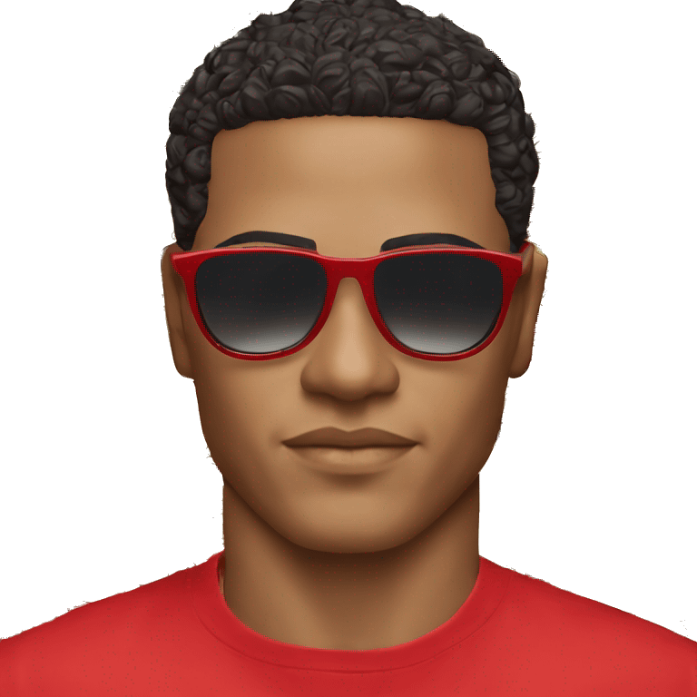 Lightskin man with a red shirt Versace sunglasses and a shape up emoji