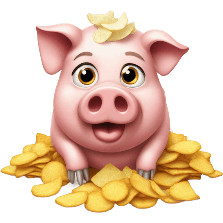 Pig eating chips emoji