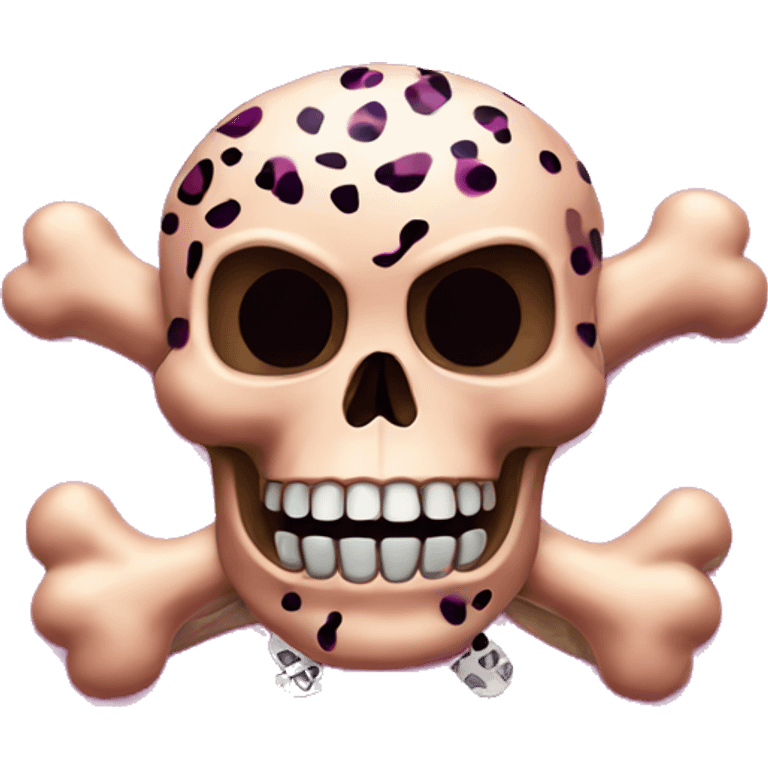 pink skull with cheetah print and grew background with some crossbones in the background aswell emoji