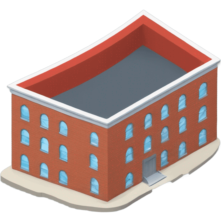 isometric single floor, curved red brick, modern, meeting building emoji