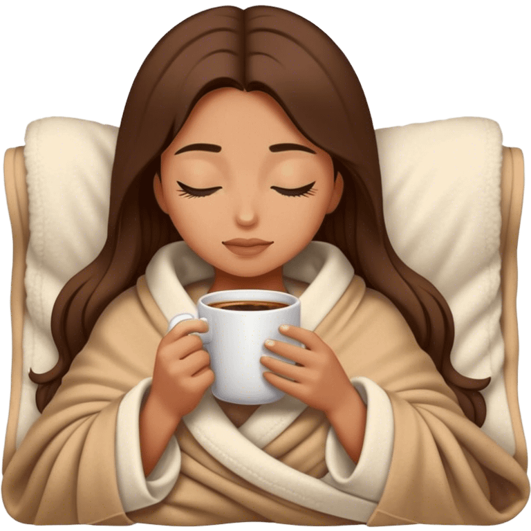 girl inside a blanket sipping coffee eyes closed emoji