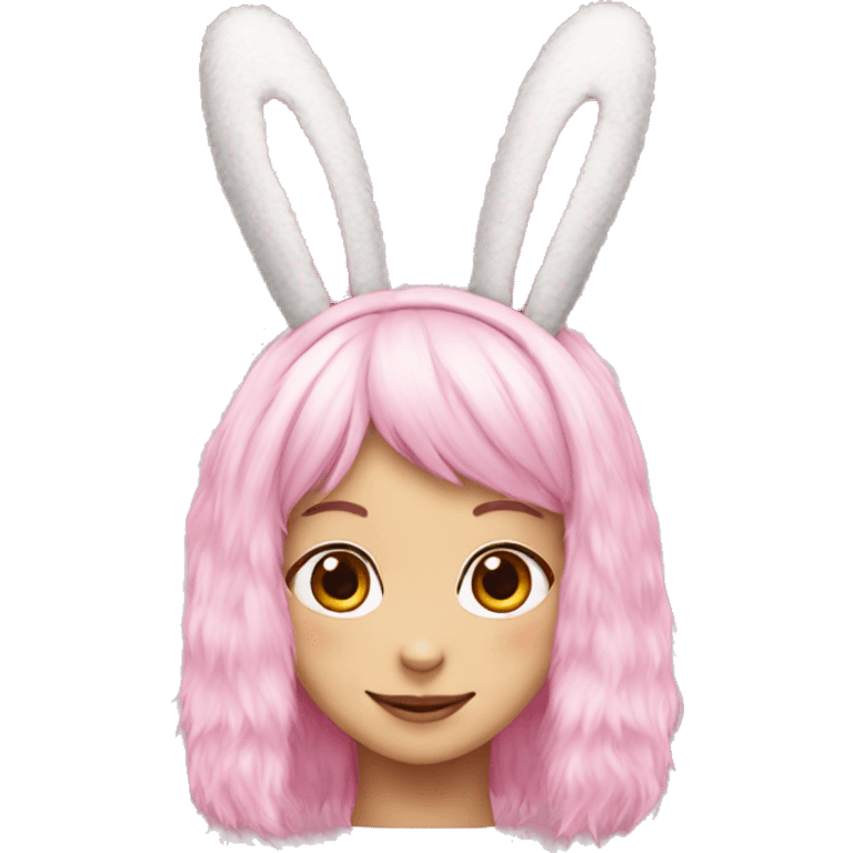 Pink fluffy bunny ears headband emoji