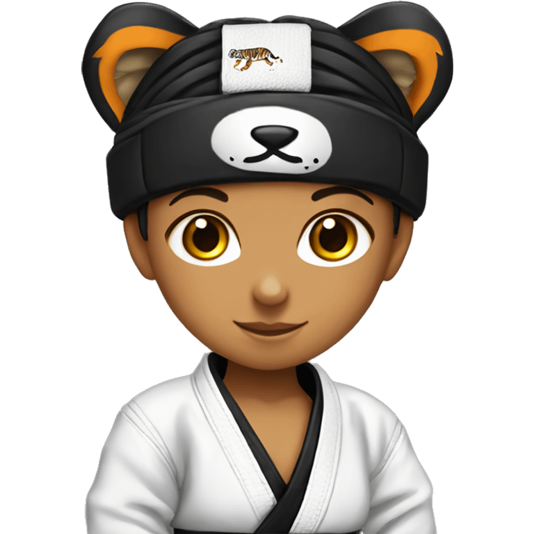 Girl, young tiger wearing a Jiu Jitsu gear with a black belt emoji