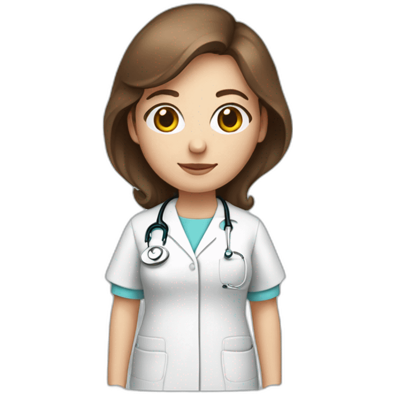 white midwife with brown hair, stethoscope, gown and sterile garment emoji