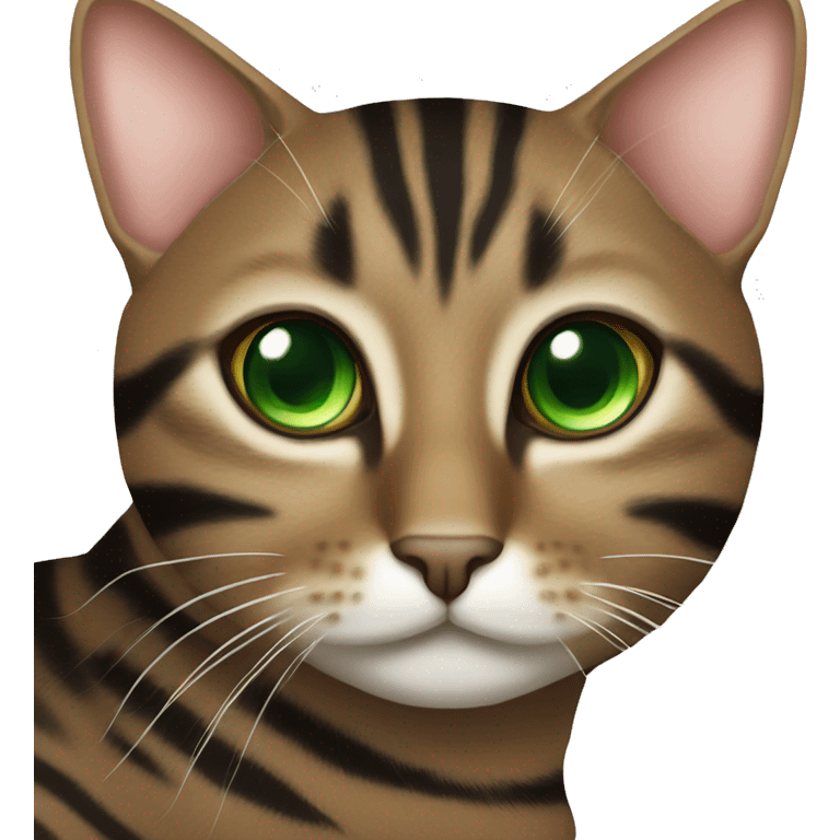 Brown and black striped tabby cat with green eyes emoji