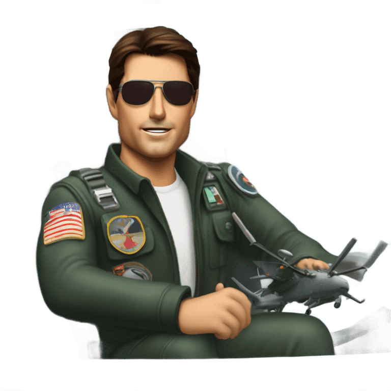 tom cruise piloting a helicopter, full helicopter visable emoji