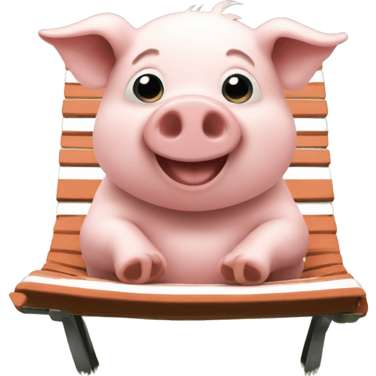 A pig sitting on a lawn chair and smiling  emoji