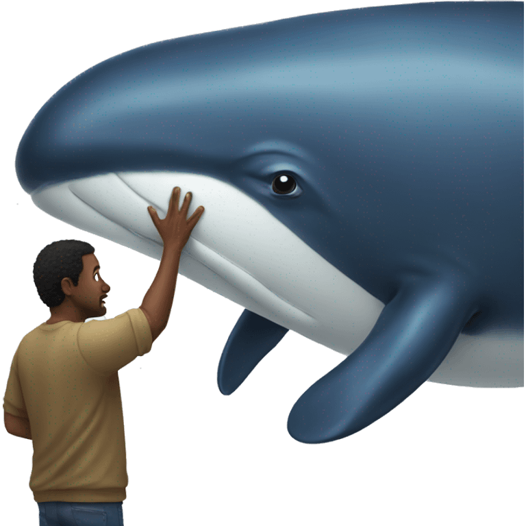 man touching giant whale emoji