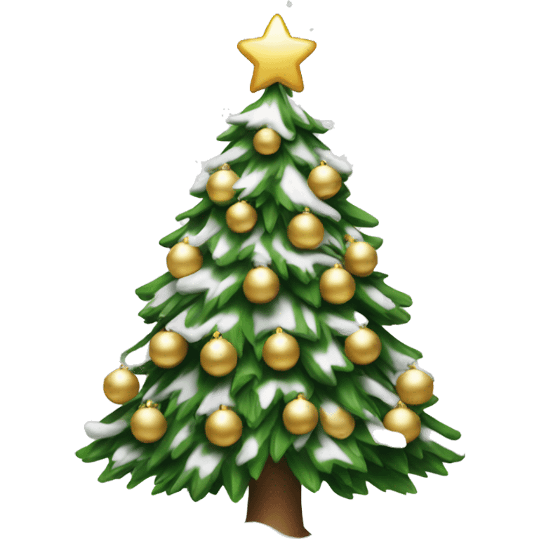 christmas tree with snow and white and gold decorations  emoji