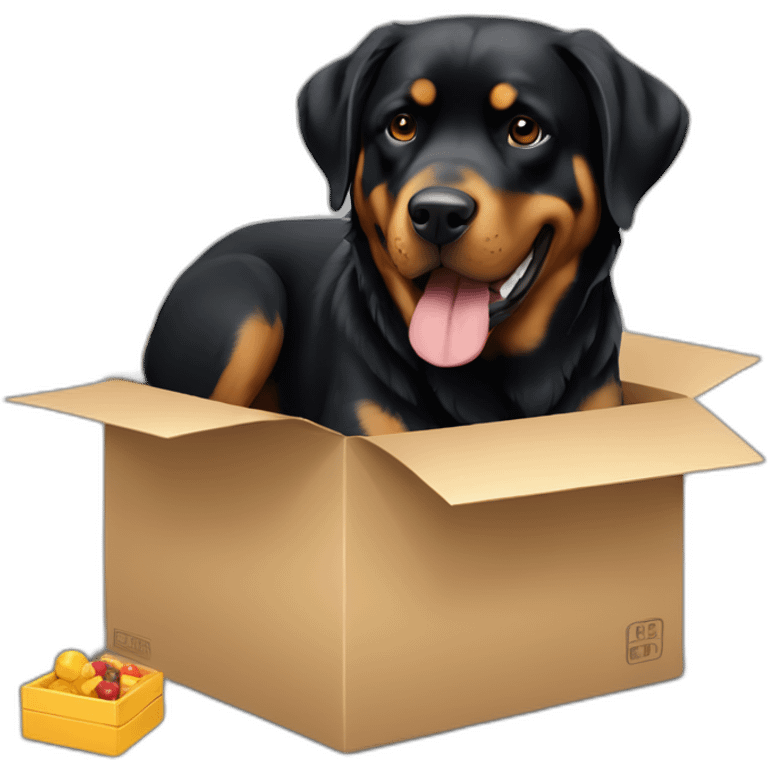 A Rottweiller playing with a golden retriever in box emoji