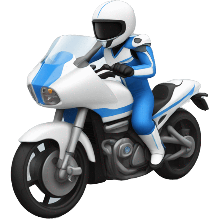 White motorcycle with guy with blue and black helmet emoji