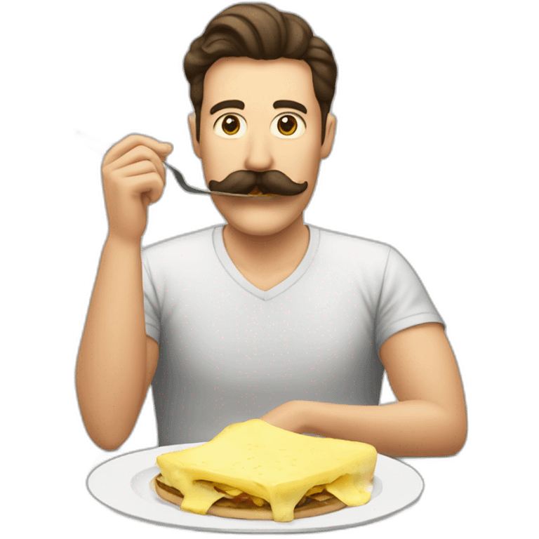 Men mustache eating raclette emoji