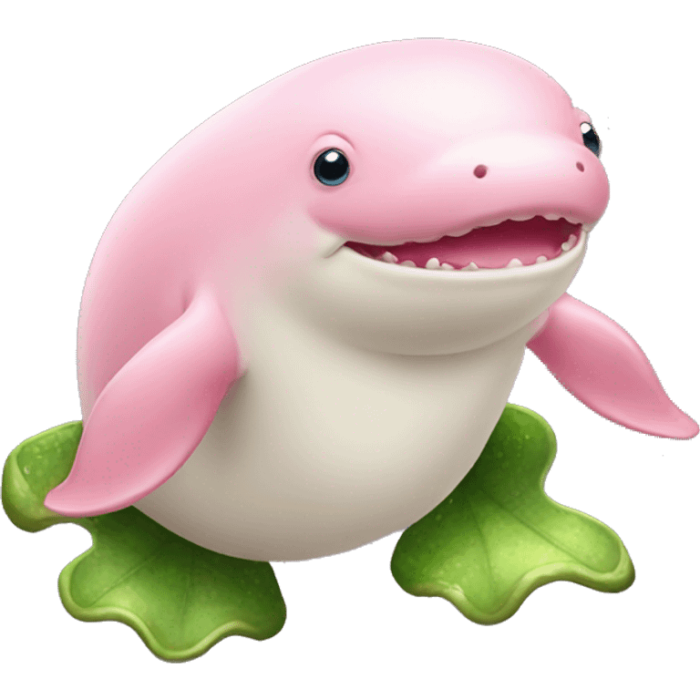 Pink beluga whale with the face of a frog emoji