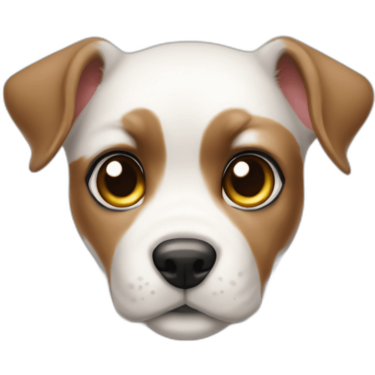 bodegueiro tricolor puppy ears up white body left eye missing emoji