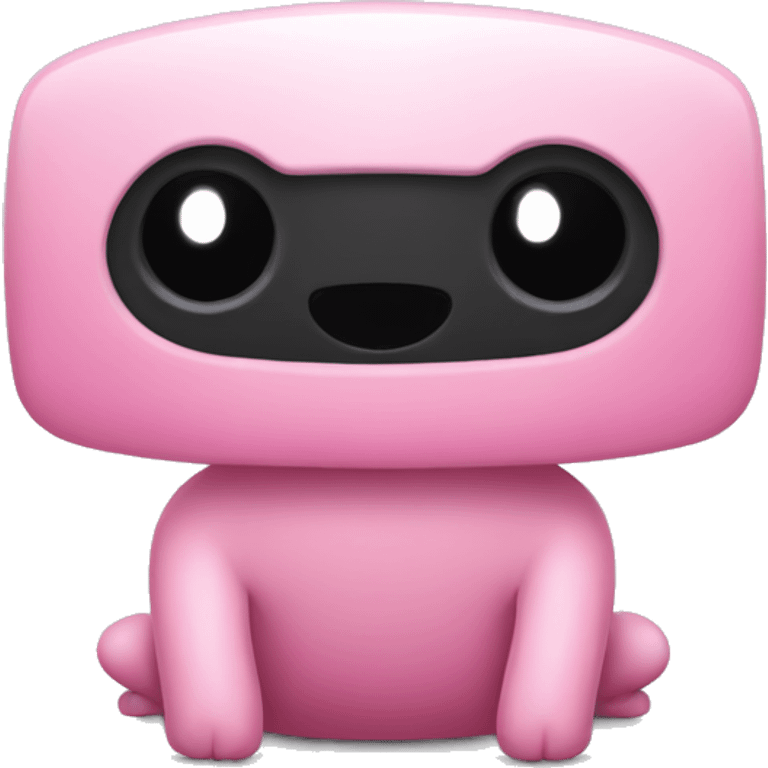 A small pink creature with a rectangular body, big black eyes, a small black smile, long thin arms and legs, and slightly red cheeks. emoji