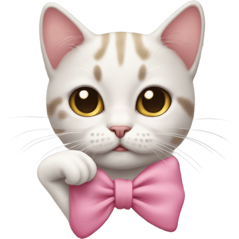 Cat with a small pink bow cutely sticking up middle finger emoji