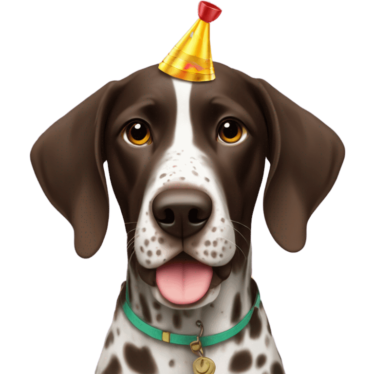 German shorthair with party horn and confetti emoji