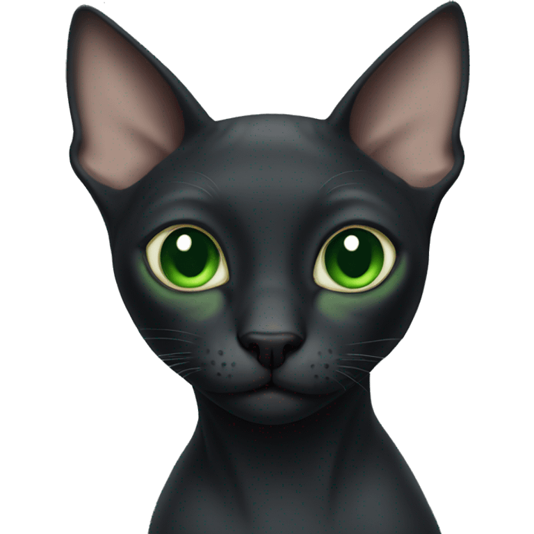 Black hairless cat with green eyes emoji