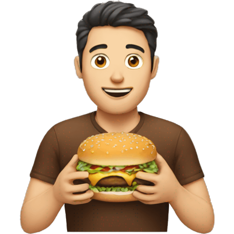 a man eating a burger with two hands emoji