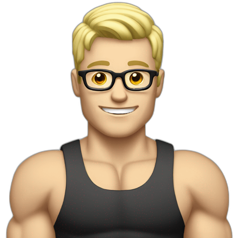 White blond muscle guy with glasses computer emoji