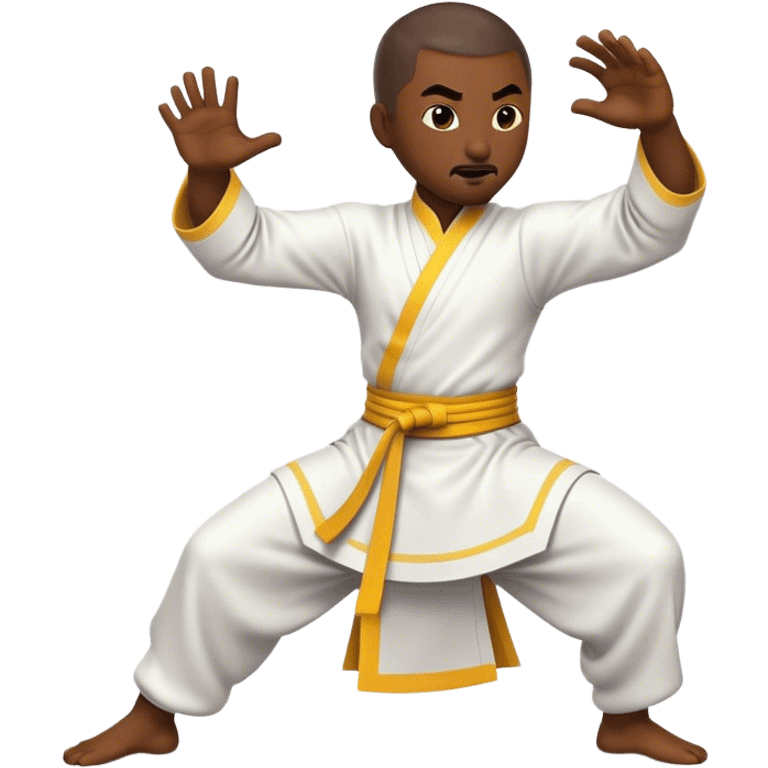 Cinematic Realistic Kung Fu Action Emoji, depicted as an epic martial arts scene with a master executing a precise move in traditional attire, rendered with fluid motion and vibrant textures under dramatic high-contrast lighting. emoji