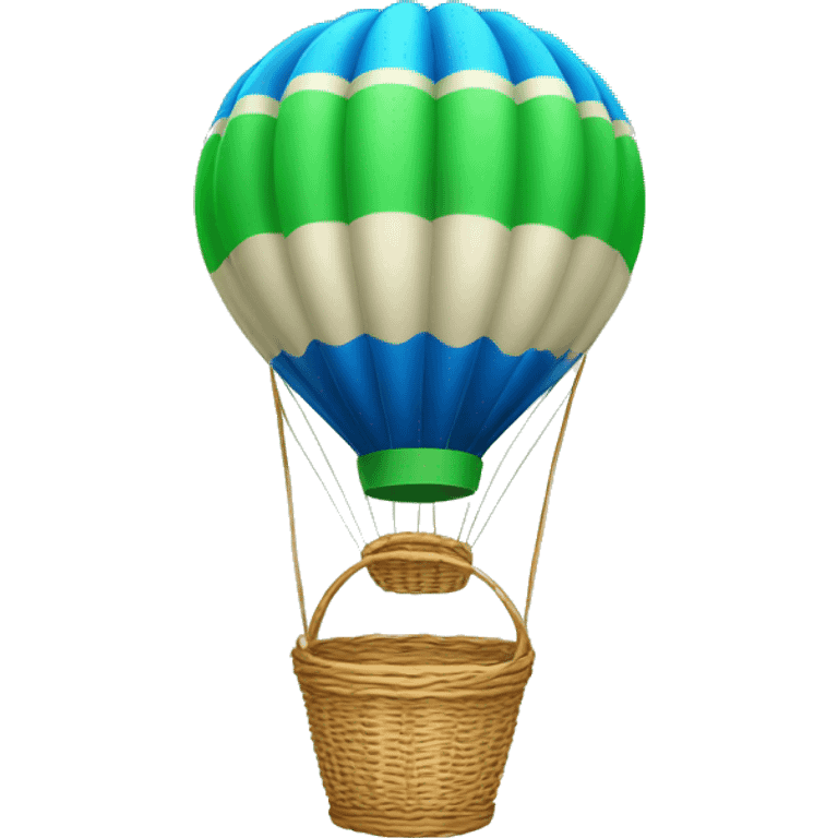 a minimal air balloon with green basket and blue air balloon emoji