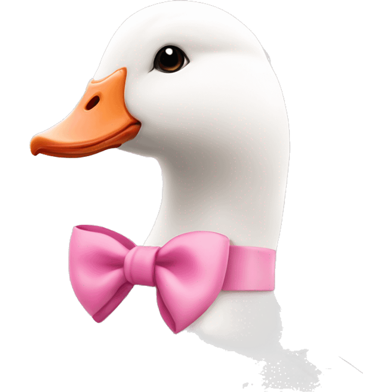 A White goose with a bow in pink around its neck. Make it really cute  emoji